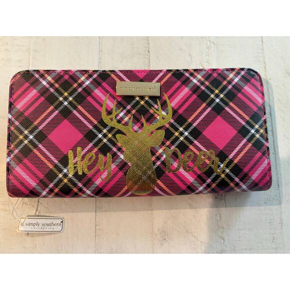 Simply Southern Pink Plaid “Oh Deer” Wallet NWT - Picture 2 of 5